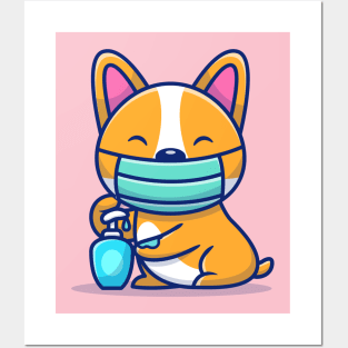 Cute Corgi Using Mask And Hand Sanitizer Posters and Art